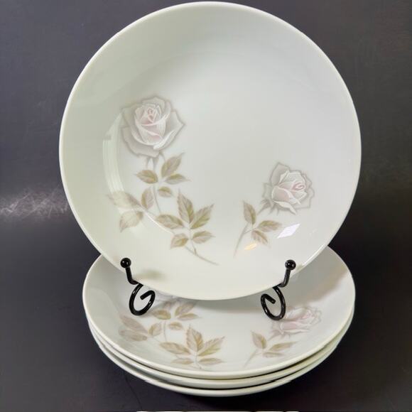 Noritake Edenrose 4 Coupe Soup/Cereal Bowls Gray/Pink/White Roses VTG - Picture 2 of 10